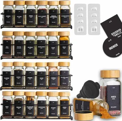 Produktbild von Famanu Kräuterregal Wand ohne Bohren mit 24 Gläsern - 4-teilig Schwarz