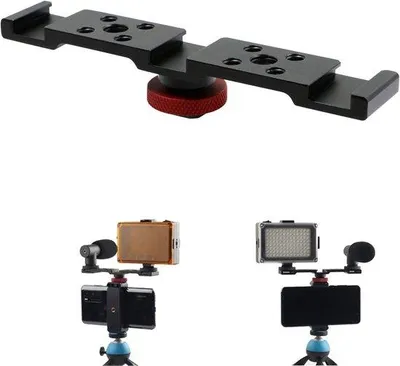 Produktbild von Verstelbare LED-lampenhouder mit doppeltem Blitzmontage für Mikrofon, Stativ und Blitz - schwarz