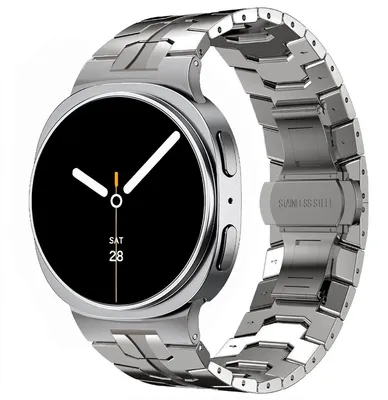 Produktbild von FFO2World Metallarmband „Iron“ – Für Samsung Galaxy Watch 8 (40/44 mm) & 8 Classic (46 mm) – Edelstahl-Gliederarmband mit Faltschließe – Titan