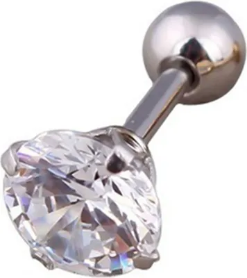 Produktbild von 1 Stück Uni-Ohrstecker mit Zirkonia und eingelegtem Titanstahl-Knorpelschmuck-Stahlfarbe,4mm