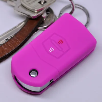 Produktbild von Auto Schlüssel Hülle Silikon Schutz Cover Pink kompatibel mit Mazda CX-7 CX-5 2 4 5 6 RX-8 2 Tasten Klappschlüssel