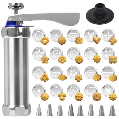 Productafbeelding van Taartdecoratieset voor spuitdecoraties - Met 20 sjablonen en 8 spuitmondjes - Bakaccessoires voor koekjes
