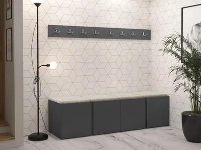 Obrázok produktu pre Nábytok do chodby s čalúnenými panelmi 42x42 SELAND 8 - grafit / svetlý béžový