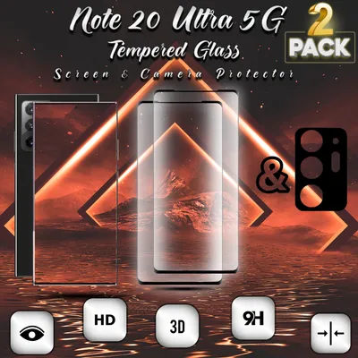 Produktbild von 2-Stück Samsung Galaxy NOTE 20 ULTRA 5G Displayschutzfolie und Objektivschutz aus gehärtetem Glas 9H