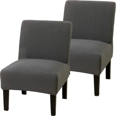 Obrázek produktu pro 2 kusy Stretch Armless Chair Cover, vodoodpudivé žakárové kryty židlí Odnímatelné omyvatelné kryty křesel, kryt židle Accent, světle šedá