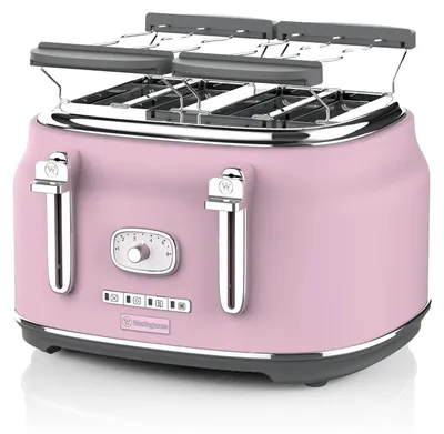 Retro 4-Scheiben Toaster, extra breite Schlitze, 1750W, rosa