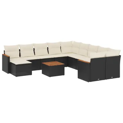 Produktbild von vidaXL 12-tlg. Garten-Sofagarnitur mit Kissen Schwarz Poly Rattan