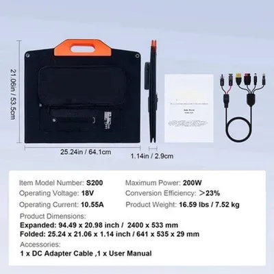Obrázok produktu pre Monokryštalický solárny panel – 200 W – vodotesný a prenosný – vhodný pre prenosné elektrárne, kempovanie a outdoorové aktivity