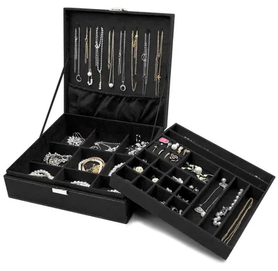 Produktbild von Schmuckkästchen Schmuckbox Juwelenkasten - 26,4 x 26,4 x 8,4 cm - Schwarz - 27 Fächer - Für Ihren Schmuck