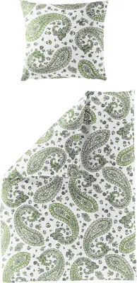 Produktbild von JACK by Bierbaum Seersucker Bettwäsche 135x200cm 2 tlg. Paisley Muster Grün Weiß Grau