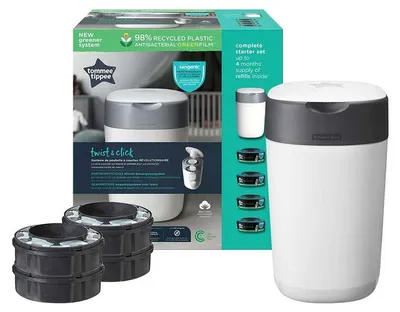 Image de Tommee Tippee Seau à couches Twist & Click Sangenic, 4x cassettes de recharge incluses, blanc