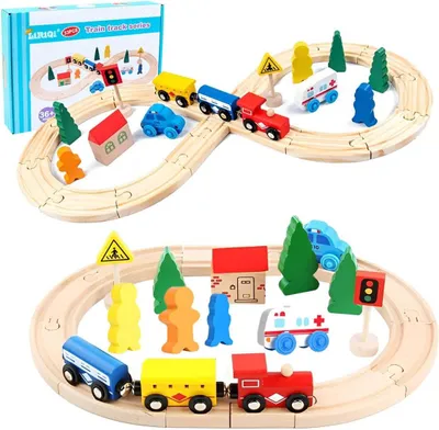 Produktbild von Holz Eisenbahn Set 33 Teile, Kreatives Lernspielzeug, fuer Kinder von 3 bis 6 Jahren
