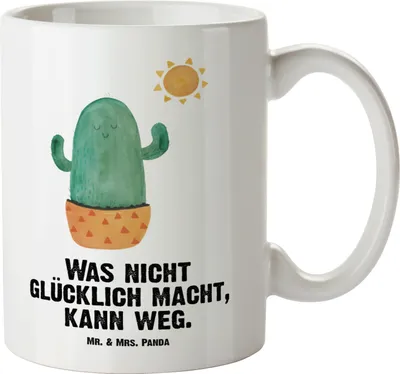 Produktbild von Mr. & Mrs. Panda Keramiktasse Kaktus Sonne - Weiß - Geschenk, Glück, glücklich, Pott, Sonnenschein, Riesenkaffeetasse, Freundin, weisse tasse, mit henkel, Geschenkidee