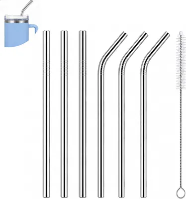 Produktbild von Edelstahltrinkhalme 300 mm, 7 Stücke, für Trinkflasche, inklusive Reinigungsbürste, für Küche