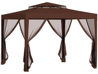 Image de Tonnelle barnum de jardin 3L x 3l m avec 4 moustiquaires amovibles - double toit - marron