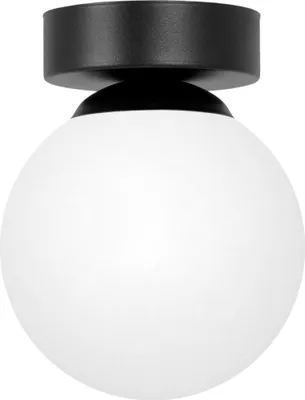 Productafbeelding van Zwarte en witte plafondlamp met glazen bolvormige lampenkap, model INEZ, 1xE14, 10W, artikelnummer K-5360, merk Kaja