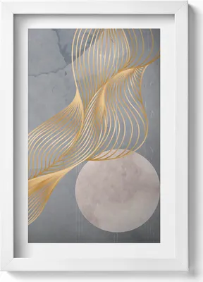 Produktbild von Abstrakte Illustration des Mondes mit Gold– Wandbild mit Rahmen – Gerahmtes Bild  – Wanddekoration – 20x30 cm – Weiß