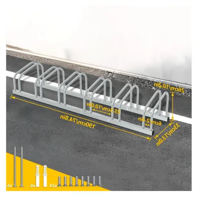 Produktbild von Fahrradständer aus Metall, Bodenständer aus legiertem Stahl mit Schrauben, für Garage, geeignet für 6 Fahrräder, Silber