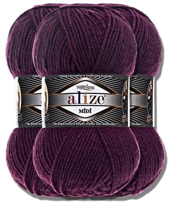 Imagen del producto de Alize 3x 100g Superlana Midi, hilo de lana, color sólido, ideal para tejer a crochet o a dos agujas (referencia: 111)