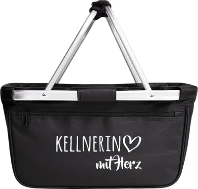Produktbild von Huuraa Einkaufskorb Kellnerin mit Herz 20 Liter Black faltbarer Tragekorb Geschenkidee