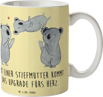 Produktbild von Mr. & Mrs. Panda Becher Herz Stiefmutter - Gelb Pastell - Geschenk, Kaffeebecher, Liebe, Stiefkind, Handarbeit, Pott, Keramiktasse, Geburtstage, Familie Verwandte, Tasse