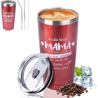 Productafbeelding van Thermobeker voor mama, 20 oz (ongeveer 590 ml), roestvrij staal, met rietje en reinigingsborsteltje