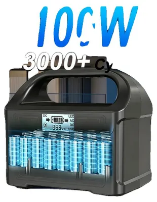 Obrázek produktu pro Bateriový systém LiFePO4, kapacita 76,8 Wh, výkon 100 W, AC výstup 110 V/220 V, DC výstup 5 V/12 V, kompaktní rozměry 160 mm x 100 mm x 143 mm