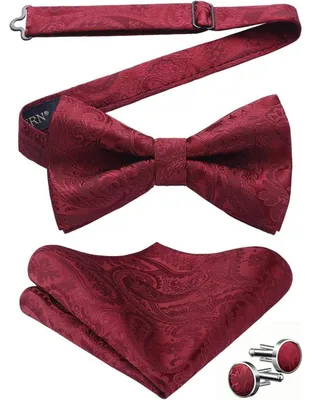 Image de Ensemble de mouchoirs de poche et de cravates, pour hommes, motifs Paisley, couleur bordeaux, en satin