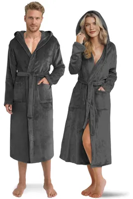 Produktbild von Twinzen - Kuschelfleece-Bademantel Damen & Herren mit kapuze - Dunkelgrau