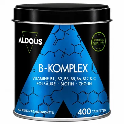 Produktbild von Vitamin B Komplex mit Vitamin C - 400 Tabletten (+12 Monate) - B Vitamine + B12, B1, B2, B3, B5, B6, Folsäure, Biotin, Cholin - Vegan, Hochdosiert