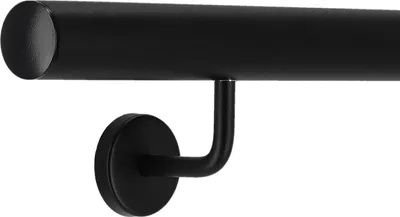 Produktbild von TIBU Handlauf Aluminium Schwarz Geländer 30-600cm Wandhandlauf Treppe gewinkelte Edelstahlhalter, Länge 490 cm mit 5 Halter und leicht gewölbte Kappe