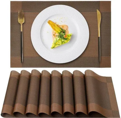 Obrázok produktu pre Uniqoos® Sada 8 podtáciek – hnedé, 45 x 30 cm, 70 % PVC/30 % polyester, odolné voči teplu do 80 °C, protišmykové, ľahko sa čistia, dajú sa rolovať