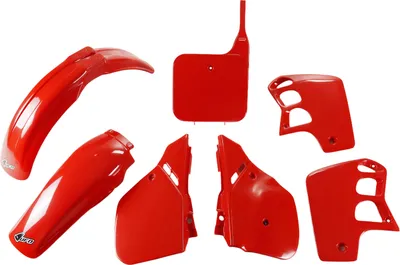 Image de Kit de carénage UFO PLAST, 7 pièces - Jeu de carénages en plastique pour Honda CR R 500 cm³, années de construction 1989 - 1990, couleur : rouge UFO
