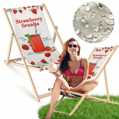 Produktbild von Liegestuhl aus Holz mit Strawberry Granita-Aufdruck