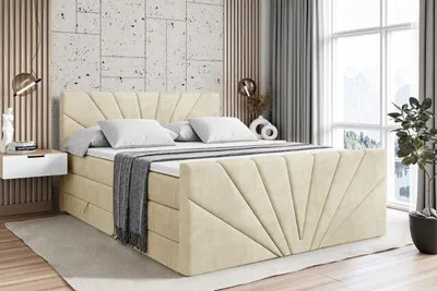 Produktbild von ALTDECOR Boxspringbett mit Fußteil, 2 Matratzen und Topper - 140x200 cm - MILTIO-Z KING - Beige Samt - Polsterbett mit, H3- und H4- Matratzen, Bettkasten und Lattenrost, Bett mit Stauraum