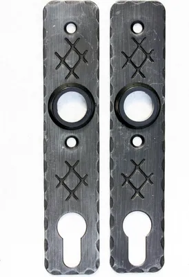 Produktbild von UHRIG 2x Kurzschild geschmiedet aus Stahl, antik schwarz- für PZ Profil-Zylinder an z.B.  Gartentür - 2er Set