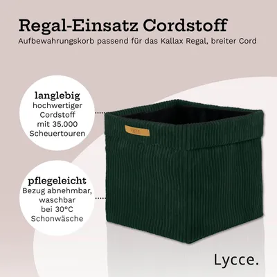 Produktbild von Kallax Boxen Cord | faltbare Aufbewahrungsboxen 33x33xH31cm mit abnehmbarem Cordbezug waschbar | Ordnungsboxen passend für Ikea Kallax Regal in versch. Farben, Farbe:grün, Set:1 Stück