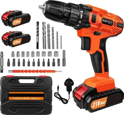 Obrázek produktu pro Sada akumulátorových šroubováků, 21 V, nastavitelné otáčky, ergonomický design, 2 baterie