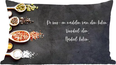 Produktbild von MuchoWow® Zierkissen Sofakissen Wohnzimmer Dekokissen 60x40 cm Das Für und Wider des Kochens - Kochen - Zitate - Humor - Kopfkissen - Polster mit Foto