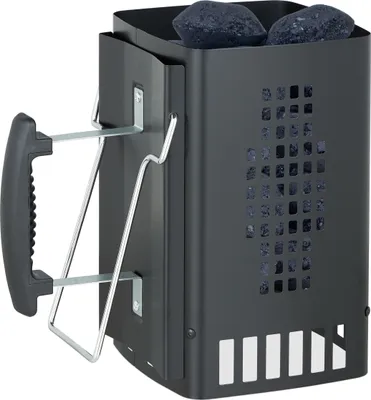 Produktbild von Relaxdays Anzündkamin Grill, mit Sicherheitsgriff & Haltebügel, HBT: 27 x 28 x 17 cm, Anzündhilfe Grillkohle, schwarz