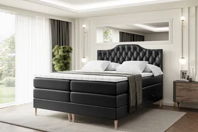 Produktbild von ALTDECOR Boxspringbett mit Holz Füßen, Matratze und Lattenrost, Topper, Polsterbett mit Bettkasten, Bett mit Stauraum H3- und H4- Matratze, Doppelbett -VILA-1-FD KING-120x200 - Schwarz Kunstleder