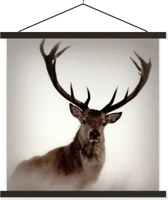 Produktbild von MuchoWow® Textilposter Porträt - Hirsch - Geweih 60x60 cm mit schwarzem Rahmen - Posteraufhänger