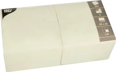 Obrázek produktu pro 250 ubrousků, třívrstvé, 1/4 skládané 33 cm x 33 cm, krémové