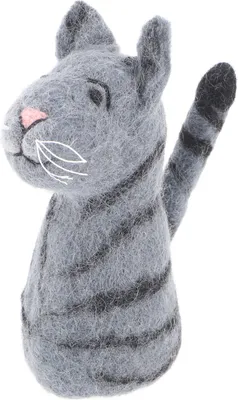Produktbild von Filz Eierwärmer, Handgemachte Filzdekoration aus Nepal, Filztier - Katze Getiegert, Weiß, Filz,Wolle, 15*7*7 cm, Filz Eierwärmer