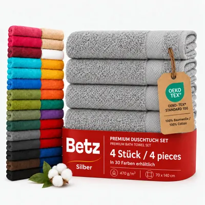 Produktbild von BBetz 4 Stück Duschtücher 70 x 140 cm PREMIUM 100% Baumwolle Liegetuch Strandtuch   Farbe: silber, KI-generiertes Bild