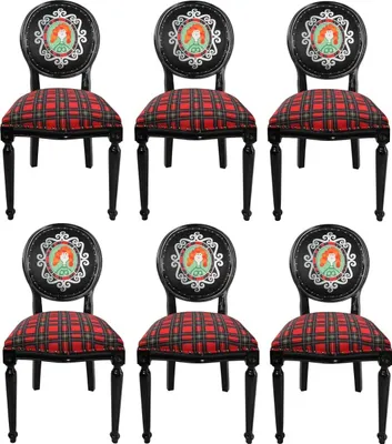 Produktbild von Casa Padrino Luxus Barock Esszimmer Set Schottland Frau Mehrfarbig / Schwarz 48 x 50 x H. 98 cm - 6 handgefertigte Esszimmerstühle - Barock Esszimmermöbel