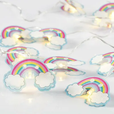 Immagine prodotto di ACA Lighting arcobaleno in plastica, catena decorativa a 10 LED a batteria (2xAA), WW, IP20, 135+30cm, cavo trasparente F04101103