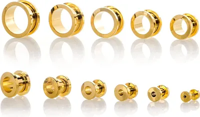 Produktbild von Ohr Flesh Tunnel Piercing Uni Stahl Gold PVD 316 L Fit Screw on - 1355GD - 20mm