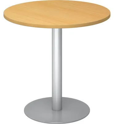 Imagen del producto de Mesa de conferencia "BISTRO F80R S" con estructura de haya y superficie en color plateado, diámetro 80 cm