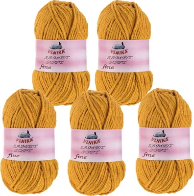 5 x 100g Strickgarn Samet Soft Fine senfgelb